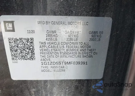 2021 Chevrolet Malibu Fwd Lt from USA, damaged, VIN 1G1ZD5ST9MF039391